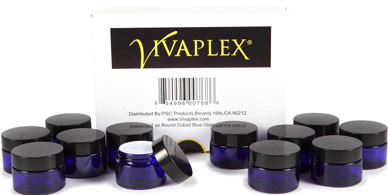Vivaplex, 12, Cobalt Blue, 1 oz, Round Glass Jars, with Inner Liners and black Lids - Image 4